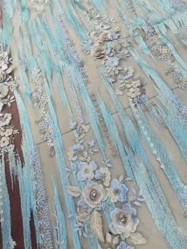 Gražus siuvinėjimas Afrikoje, Nigerijoje audinio nėrinių 3D su dimond prancūzų siuvinėjimo tinklelio, siūlai, nėriniai vakare suknelės, šaliai suknelė